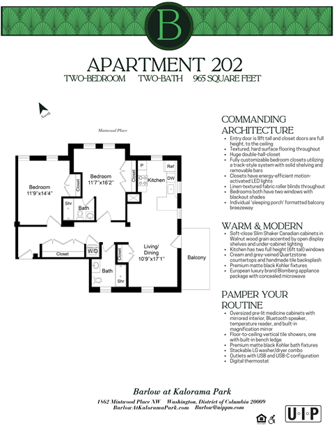 Floor plan for 2 beds, 2 baths, 943 sqft